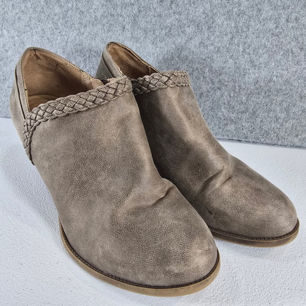 LifeStride Jacinda Taupe Braided Ankle Booties Velocity 2.0 Block Heel Womens 8M